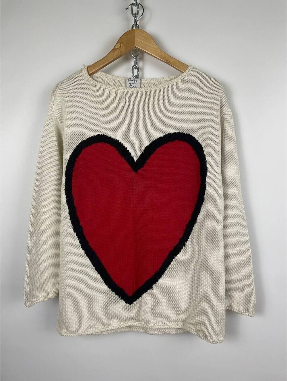 VTG Moschino Cheap and Chic White Knit Red Heart Sweater L